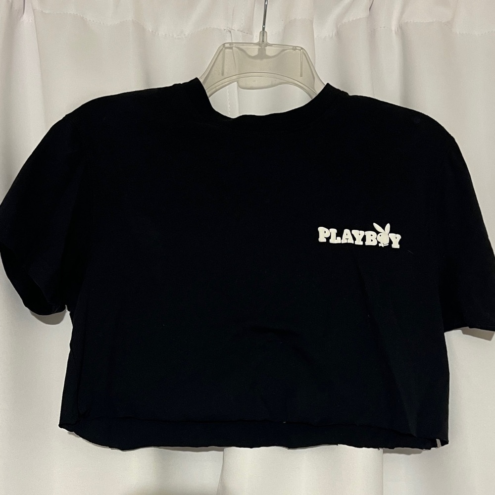 SOLD!! Black Playboy Cropped T-Shirt